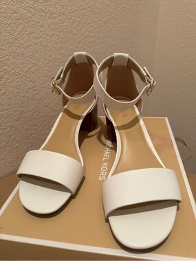 Michael Kors White Block Heel Ankle-Strap Sandals